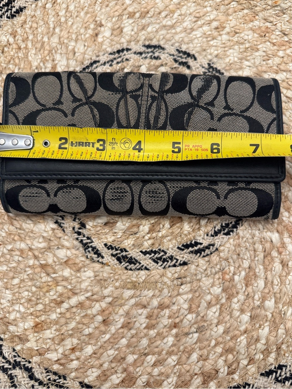 Coach Signature C Monogram Trifold Wallet Black Grey Jacquard Canvas Leather - Picture 5 of 11